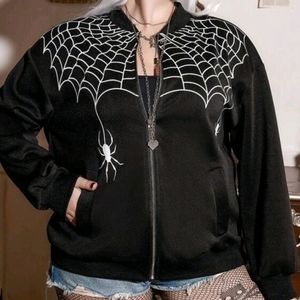 Sz 18-20 Spiderweb Goth Bomber Jacket 1X Comfy with Stretch and Pockets